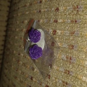 Purple rose earrings- studs